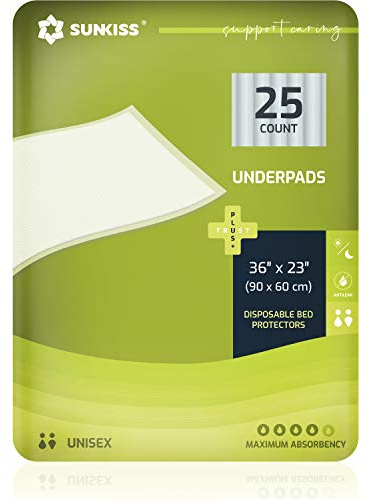 Sunkiss TrustPlus 60x90 cm Empapador Desechable para Incontinencia, Almohadilla Absorbente para Adultos, Ancianos y Niños, Protección de Cama y Muebles, Multifuncional, Tela No Tejida, 25 Unidades