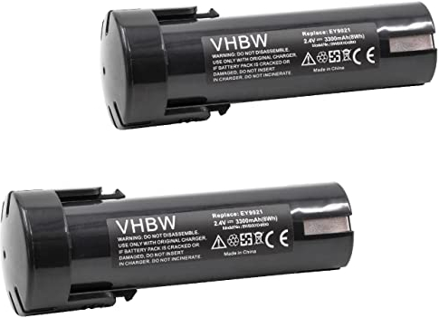 vhbw 2X Akku kompatibel mit Panasonic EY6220DR, EY9021, EY9021B, EY903, EZ1320, EZ502, EZ502 2, EZ502-2, EZ503, EZ581, EZ902, EY6220B Werkzeug (3300 mAh, NiMH, 2,4 V)
