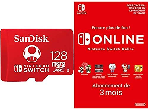 SanDisk Carte microSDXC UHS-I pour Nintendo Switch 128 Go + Nintendo Switch Online - Abonnement 3 Mois (Code de téléchargement)