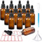 TUAKIMCE 12 x 30ml Amber Dropper Bottle, Glass Dropper Bottles with Dropper Pipettes, Small Sample Dropper Bottles Refillable with Funnels and Labels for Essential Oils, Aromatherapy