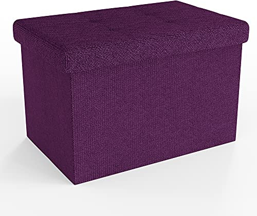 INTIRILIFE Panca pieghevole 49x30x30 cm in VIOLA - Cubo di seduta con coperchio e vano portaoggetti in tessuto con incavi Cubo di seduta poggiapiedi richiudibile cassetto portaoggetti sgabello sedile