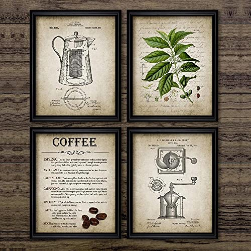 Coffee Making Vintage Poster Print Coffee Percolator and Coffee Bean Wall Art Canvas Painting Types Of Coffee Picture Home Decor Unframed-50X70cmx4