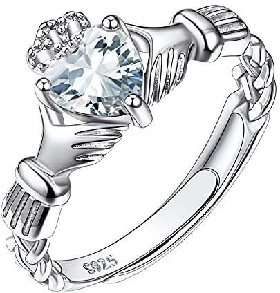 Suplight Anello Claddagh Anello Aperto Anello Donna Argento Anello Solitario Cuore Anello Diamante Anello Argento Regolabile Aprile Fede Matrimonio Anello Donna Claddagh