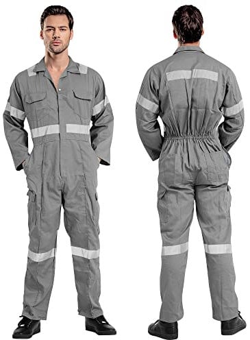 ProMaxFit Men's Long Sleeves Coverall Boiler Suit for Workshop Mechanics - Gray Color, 9 Sizes - Overall Cotton Blend Jumpsuit for Painters, gardeners, Welders and builders.