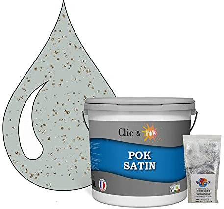 POK PAILLETTE : Peinture de Finition Acrylique Effet Pailleté Murs Intérieurs 5L - Gris Chic