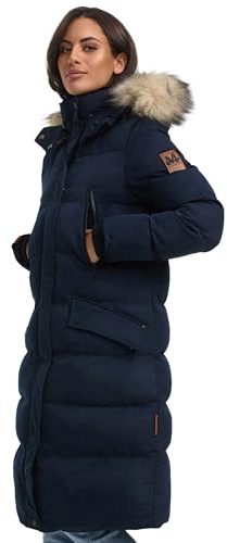 MARIKOO lange Damen Winterjacke warmer Parka gesteppt mit Kapuze B890