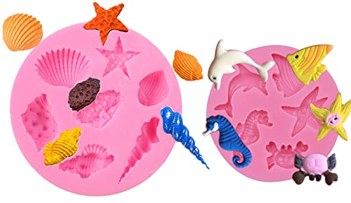 Amacoam Backformen Set Silikon Tier Silikonform Silikonformen Backen Set 3D Silikon Backform DIY Silikon Seifenform für Fondant,Seepferdchen,Seestern,Kuchen,Schokolade,Süßigkeiten(2 Stücke)