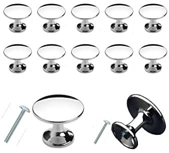 MYA 10Pcs Chrome Door Knobs for Cupboards with 20Pcs of 25mm & 10mm Screws, Polished Chrome Cabinet Knobs, Kitchen Door Knobs with Screw, Drawer knobs, Dresser, Drawer Handles, (30mm, Polished Chrome)