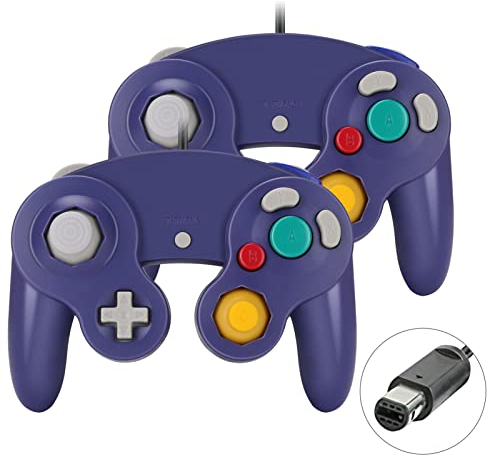 Yideng Gamecube Controller, 2er-Pack Classic Wired Gamecube-Controller Vibration Gamepad, Kompatibel mit Gamecube/Wii U/Wii/PC/Switch-Controller, Lila-blau