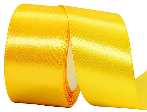 22m Satinband Geschenkband Gelb 50mm Breit,Auto Seidenband Gelb Dick Schleifenband Satin Dekoband Geschenkverpackung Deko Band Stoffband für Halloween Weihnachten Hochzeit Taufe Geburtstag DIY
