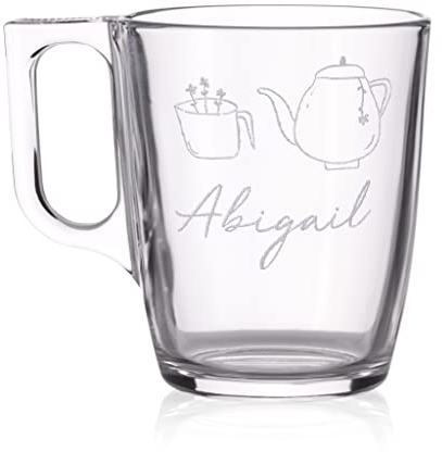 Wanapix | Taza de Té Personalizada con Nombre Grabado | Tazas de Cristal para infusiones | Capacidad 25 cl | Vidrio templado extra resistente | Aptas para Lavavajillas y Microondas | Taza de te