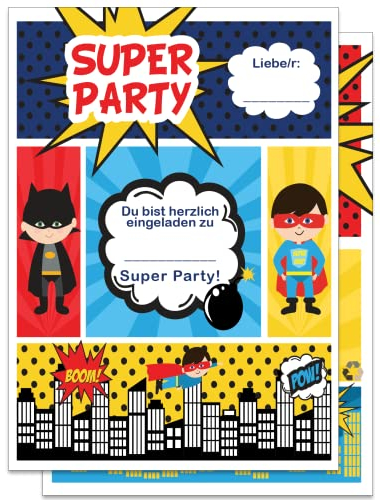 the lazy panda card company 20 Einladungskarten Kindergeburtstag: Superhelden Geburtstagseinladungen Einladungen Geburtstag Kinder Mädchen (20 Karten mit 20 passenden Umschlägen Briefumschlägen)