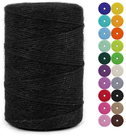 LEREATI Spago Juta 2mm x 200m, Spago Colorato Corda Canapa Naturale Corda Iuta, Spago per Decorazioni, Giardinaggio, Fai da Te, Artigianato, Orto, Confezioni Regalo, Piante (Nero)