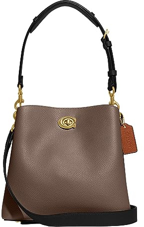 COACH Color-Block-Leder-Weideneimer, Dark Stone, Einheitsgröße