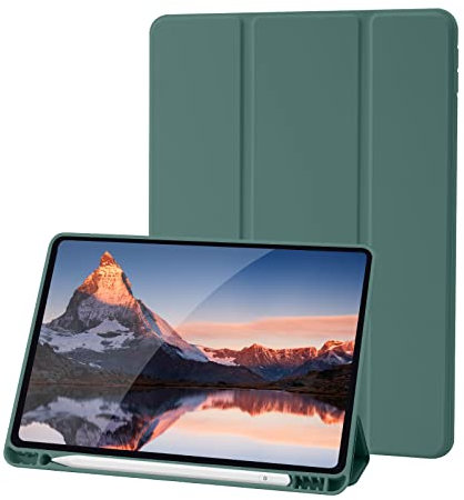 iPad 9th/8th/7th Generation Case, Premium PU Leather + Soft TPU Back With Pencil Holder, Auto Sleep/Wake 10.2 Inch Cover 2021/2020/2019 (Pine Green)