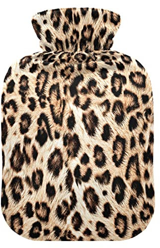 Leopard Print Animal Hot Water Bottle with Cover, 2 L Transparent Hot Water Bag Hot Cold Compress, Great for Cramps Back Shoulder Pain Relief, Kids Men Women Hand Foot Warmer