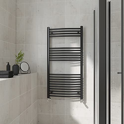 Warmehaus Curved Heated Towel Rail Black Bathroom Ladder Style Radiator Central Heating 1200x600mm