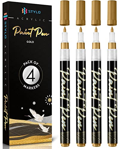 Stylo 4 Stück Metallic Marker Stifte Set – Gold, permanente Acrylmarker, Stift für Glas, Keramik, Steinmalerei, Kunsthandwerk für Erwachsene