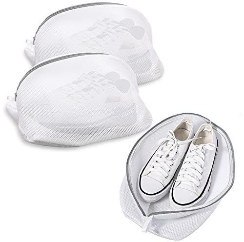 Durable Mesh Shoes Laundry Bags - 2PCS Large Size Trainers Washing Machine Bags with Zip, 9.8 x 16 Inch for Gym Shoes, Sneakers, Socks