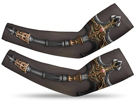 qsebhnj Outdoor Sports Arm Sleeves for Unisex, Sun Protection Compression Sleeves, Viking Style Axe Tattoo Sleeves (Color : Brown, Size : S)