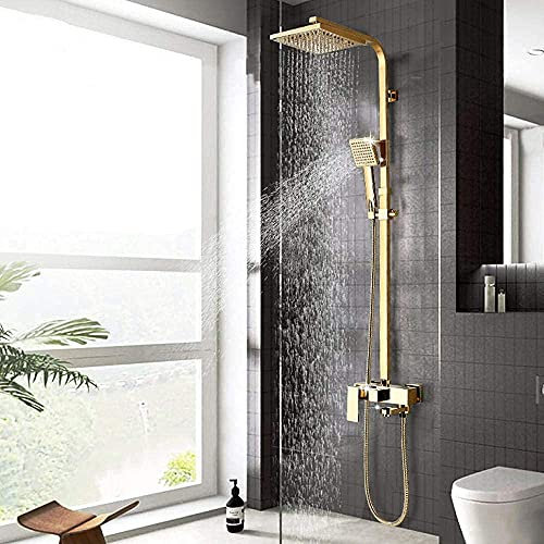 Ensemble de Robinet de Douche de Luxe en Or Douche à Effet Pluie en Laiton Mitigeur à 3 Voies Montage Mural Kit de système de Douche pour Baignoire Robinet de Douche pour Baignoire pivotante