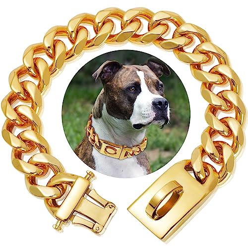 Goldenes Rostfreier Stahl Hundehalsband Metall Hundehalsband Hundekette Pet Halsband für mittlere und große Hunde(40cm)