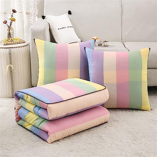 Surwin Reisedecke Kissen Decke 2 in 1, Steppdecke aus Baumwolle, Verwandlungskissen mit Reißverschluss, Multifunktionale Zierkissen Wohndecke Kinderdecke für Reisen Flugzeug (Regenbogen,150x200cm)
