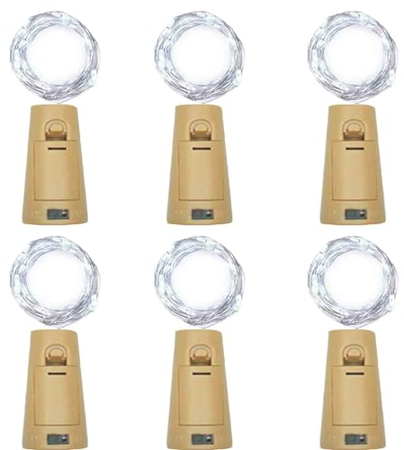 AuFiiy Wine Bottle Lights with Cork Flexible LED String Lights (20 LEDs, 6 Pack, Waterproof, Battery Operated) for Jar, Party, Wedding, Festival & Bar Decoration in Cool White
