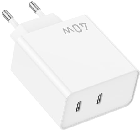 USB C Ladegerät, 40w Dual Port Power Adapter, Schnellladegerät, Netzteil Stecke für iPhone 15/Plus/Pro/Pro Max/14/13/12/11, Pixel, Galaxy, iPad/iPad Mini und mehr (ohne Kabel) - Weiß
