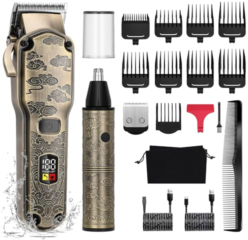 Hatteker Profi Haarschneidemaschine Herren Haarschneider Haartrimmer Bartschneider Nasenhaartrimmer Barttrimmer Präzisionstrimmer Langhaarschneider Wasserdicht 3 in 1
