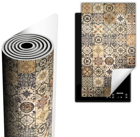 TMK ArtDeko Copri Piano Cottura 30x52 cm Coprifornelli Tappetino per Induzione Fornello Tutto per la Cucina, Tappeto di protezione per fornelli in vinile, Mosaico di bronzo