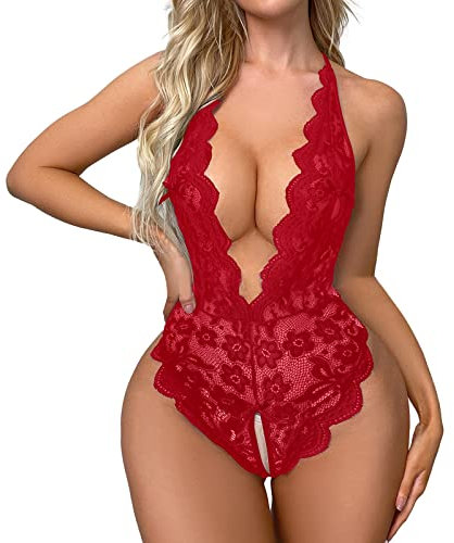 Sexy Reizwäsche Damen Bodys Stockings Erotische Mesh Dessous Set Ouvert Bodystocking Offenem Schritt Unterwäsche Spitze Bodysuit Transparent V Ausschnitt Erotikunterwäsche Einteilige Fischnetz