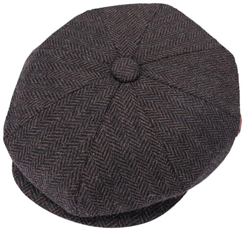 ZRWASKA® Flache Herrenkappe, Größe 8, Bäckermütze, Wollmütze, Gatsby-Tweed-Wollstoff, Newsboy-Stil, Bäckerhut im Stil der 1920er-Jahre, einfarbig, Fischgrätenmuster, Größe S-XXL, Fischgrätenbraun, 62