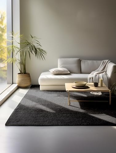 Hanse Home Jute Teppich – Natur Wohnzimmerteppich aus 100% Jute - Handgewebt & Natürlich – Boho Naturfaser Juteteppich für Wohnzimmer, Schlafzimmer, Esszimmer – Schwarz, 190x280cm