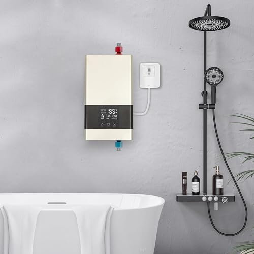 calentador de agua electrico instantaneo, Mini calentador de agua eléctrico sin tanque de 4000 W, calentador de agua caliente instantáneo de 110 V, calentador de ducha bajo demanda con pantalla LED, i