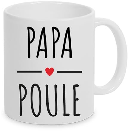 ATELIER 14 Mug PAPA POULE Tasse humour Message drôle. Idée cadeau anniversaire, St Valentin, Noël, pour un collègue, un ami,..