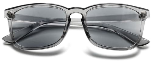 MAGIMODAC Damen Herren Lesebrille Rechteckige Sonnenlesebrille Getönte Lesesonnenbrille UV-Schutz Lesebrillen mit Sonnenschutz Transparent Grau +3.25