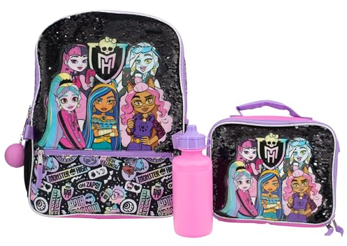 AI ACCESSORY INNOVATIONS 5-teiliges Rucksack-Set, Schultasche für Mädchen und Jungen, 40,6 cm, mit Reißverschlusstasche vorne, Monster High, Large, Rucksack-Set