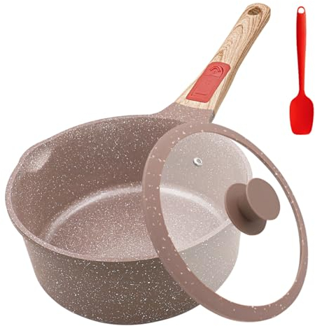 AIKENBBKK Cacerola de cerámica de 20 cm con tapa, cacerola de 2,5 litros con revestimiento cerámico antiadherente y mango extraíble, apta para todo tipo de placas, sin PTFE ni PFOA - Marrón