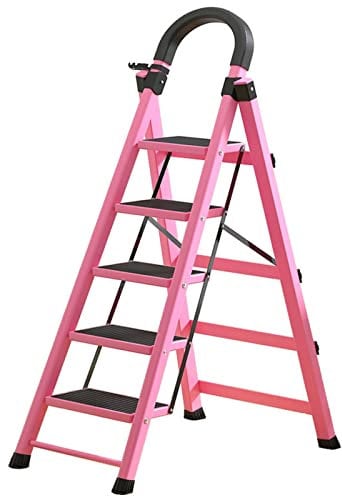 4 Step Ladder, Folding Step Stool with Handle, Step Stool 5 Step with Wide Anti-Slip Pedal, Portable Lightweight Stepladder for Household and Office - 550-Pound Capacity/Red/4 Step Ladder (Pink 5 Ste