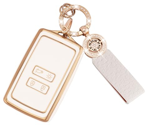 Koaudb Coque de clé pour Voiture pour Clio Megane Koleos Kadjar Talisman Captur Espace Dacia Duster 4 Boutons Coque Clé Télécommande Coque de Protector étui carte dacia avec cordon porte-clés(C-Rnl)