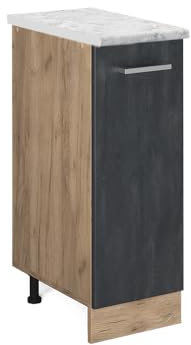 Vicco Apothekerschrank R-Line, Medizinschrank für die Küche, Schwarz Beton, 30 cm AP Marmor
