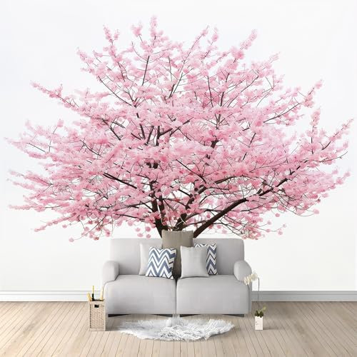 Papier Peint Mural 3D Arbre Sakura Rose 350x256 cm - Panoramique Poster Tapisserie Photo, Intissé pour Chambre Salon Personnalisé Murale Décoration