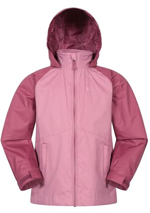 Mountain Warehouse Torrent II wasserdichte Kinderjacke – Regenjacke, Außenschicht aus Ripstop, versiegelte Nähte, Reißverschlusstaschen – Frühling, Sommer Rosa (Leicht) Kinder 104 EU (3-4 Jahre)