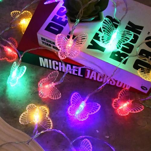Jinlaili Schmetterling Lichterkette 3 Meter 20 LED, Batteriebetrieben, Schmetterlingen Bunt Lichterkette, Wasserdichte Außen Bunt, für Sommer Garten Hochzeit Party Weihnachten Dekor