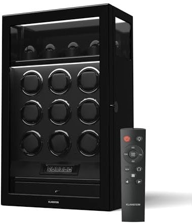 Klarstein SecureTouch Uhrenbeweger für 13 Uhren, Automatik-Uhrenbeweger mit Fingerabdruck-Sperre, Flüsterleisem Japanischem Motor, LCD-Display & Fernbedienung, LED-Beleuchtung, 41 TPD,Schmuckschublade