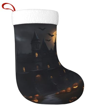 MUFLVDX Weihnachtsstrümpfe mit Halloween-Gothic-Druck, weich, personalisierbar, für Geschenke, Süßigkeiten, Urlaubsdekorationen, Schwarz, Einheitsgröße