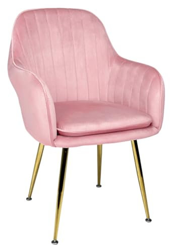 SAMIRA Sedia da pranzo in velluto poltroncina vintage (1, Rosa)