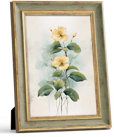 Afuly A4 Bilderrahmen 21x30 Vintage Grün Gold Bilderrahmen Retro Antike Shabby Fotorahmen Deko für Wand Tisch Family Freund Hochzeit Geburtstag Geschenke Muttertage für Mama Oma