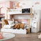 Etagenbett mit 2 Schubladen Kinder Bett mit Treppe, Hochglanz Kinderbetten Funktionsbett Etagenbett Stockbett Kinderhochbett Jugendhochbett, weiß fur 3 Kinder (Weiß+helle Eiche)